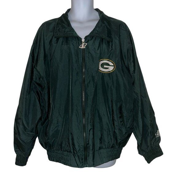 Vintage Logo Athletic NFL Jacket Mens XL Green Bay Packers Windbreaker Green - Picture 1 of 10